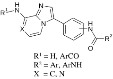 1. ábra. Az előállított imidazo[1,2-a]piridin és imidazo[1,2-a]pirazin  származékok általános szerkezete
