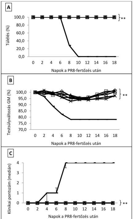 9. ábra A TIV+Al-immunizáció védelmet biztosított az NMRI egerekben az A/PR/8/34  (H1N1)-vírusfertőzéssel szemben