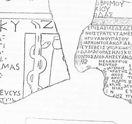 Fig. 8. Records of Roman initiates of unknown provenance, and of initiates   from Maroneia, Rhodes (?), and Cyzicus (D IMITROVA  [n