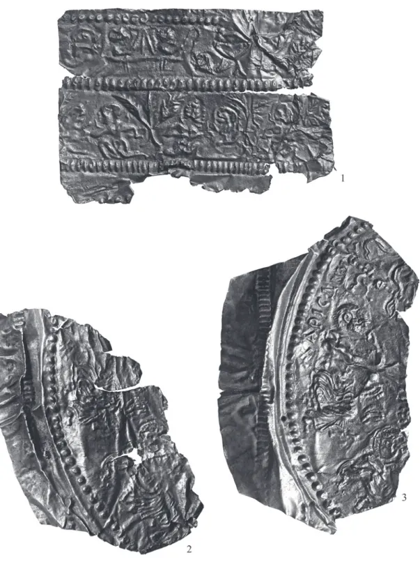 Fig. 4  Fragments 1-2, 5, Kunágota (Kom. Békés / H), archive photos: 1 fragment 5. – 2 fragment 2