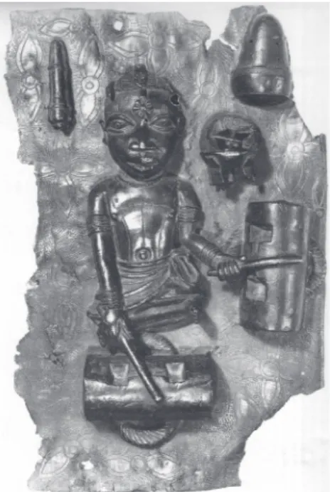 6. kép: Résdob ábrázolás egy benini bronzplaketten (Kubik 1989 nyomán)