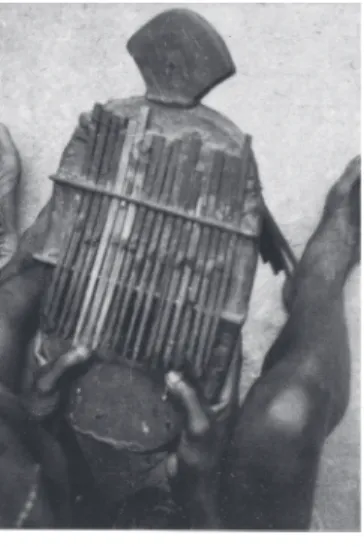 14. kép Tikar zenész hüvelyk és mutató ujjas  játéktechnikával, Kamerun (Kubik 1989  nyomán)