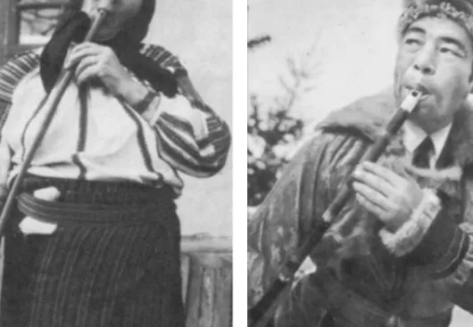 5. kép. Balra: moldvai csángó nyelvrés-felhangfurulya (Pávai, 1993. nyomán); jobbra: altaji nyelv- nyelv-és ajakrnyelv-és-felhangfurulya (Vertkov–Blagodatov–Jázovickaja, 1975
