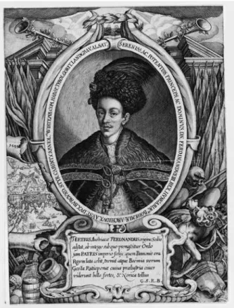 Abb. 4. Mit der Signatur G.S.R.B.: Ferdinand III.,   Sieger der Schlacht bei Regensburg, 1634; Kupferstich; Wien, 