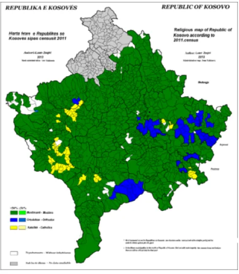 4. ábra. Koszovó vallási térképe 