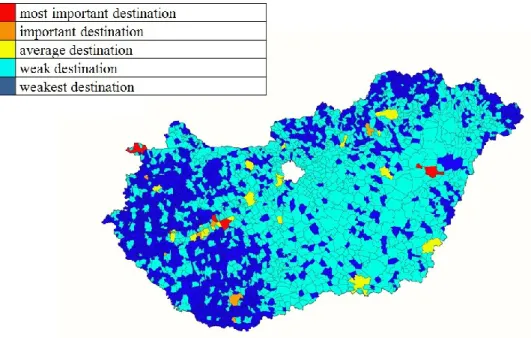 Figure 3: Territorial disparities of the number of guests of all types of accommodations  in Hungary (2003) 