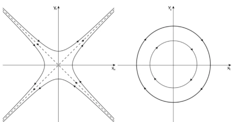 Figure 2.2: Hyperbolic and elliptic rotation. where ω h : = r A h + g l , ω e : = r A e − gl , ( A e &gt; g, k ∈ N ) denote the hyperbolic and the elliptic frequency of the pendulum, respectively.