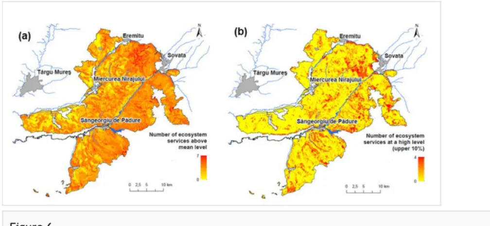 Fig. 6 provides an overview of the ES ‘hotspots’ of the Niraj-Târnava Mică region. Most of these areas are located on higher, varied terrains and consist in a mosaic of diﬀerent natural and near-natural habitats