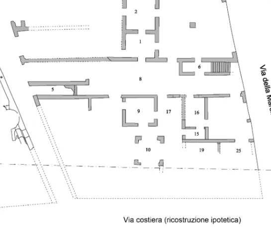 Fig. 4. Ostia, Plan of the Building of two Staircases (M. David – S. De Togni)  