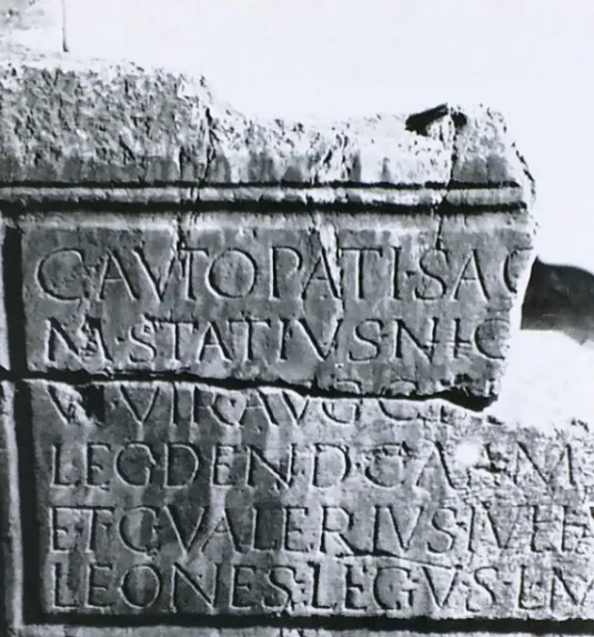 Fig. 3. Base of a statue of Cautopates (CIL V, 5477, from S ARTORI , A.: Le pietre iscritte di Angera