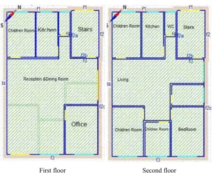 Fig. 2. Building zones for first and second floor plan of the dwelling object of study 