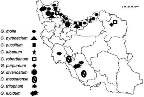 Fig. 1. Distribution map of studied species