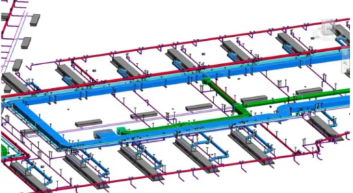 Fig. 5. The placed hanger in the 1000 m 2  test area from Autodesk Revit 