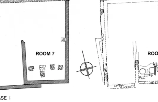 Fig. 2. Plans of Room 7 of the Sanctuary of Demeter and Kore on the Acrocorinth   (after S TROUD  [n