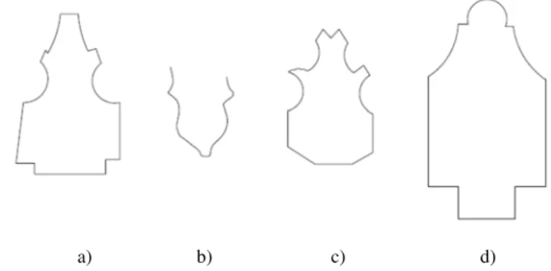 Fig. 5. CAD drawings of the four gothic fragments: a) Profiled rib element #0048;  