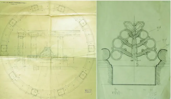3. ábra: Kismarty-Lechner Jenő tervrajzai Jókai Mór síremlékéhez az Építészettörténeti Rajztárban