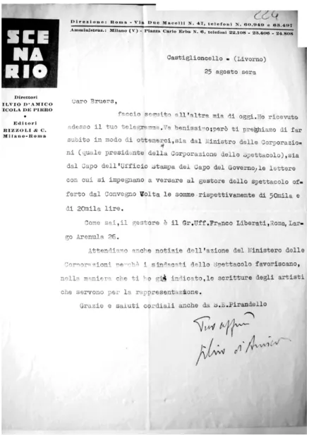 Fig. 1. Lettera di Silvio d’Amico ad Antonio Bruers,   vicecancelliere della Reale Accademia d’Italia 