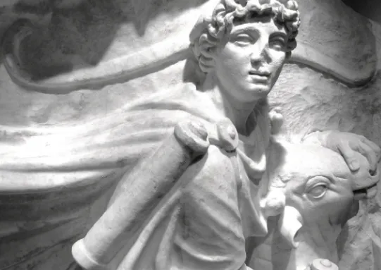 Fig. 7. Detail of the object (a bow?) behind Mithras’ face (photo taken by the author)