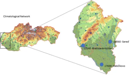 Fig. 1. Location of the analyzed climatological stations in Slovakia 