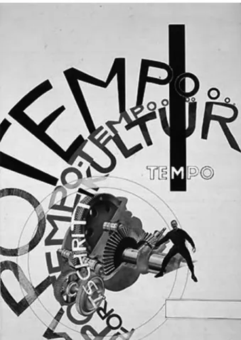 1. ábra: Marianne Brandt: Tempo, tempo 1927. Példa a szövegből  és fotóból álló montázsra