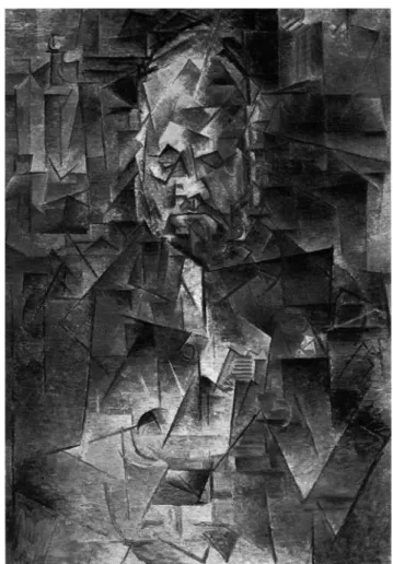 3. ábra: Egy kubista ábra. Pablo Picasso: Portrait de Ambroise Vollard  1910 (olaj, vászon, 92 × 65 cm, Puskin Múzeum, Moszkva)