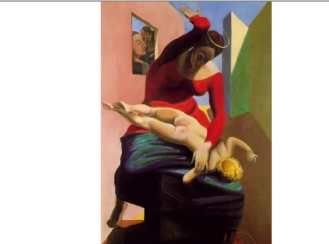 12. ábra Max Ernst: A szűzanya megfenyíti a gyermek Jézust három tanú, André Breton, Paul Éluard és  Max Ernst jelenlétében, 1926 