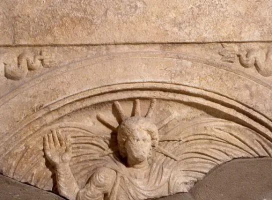 Fig. 5. Sol, altar plate from the Mithras Shrine IV (photo by B. Farič, Ptuj Ormož Regional Museum) 