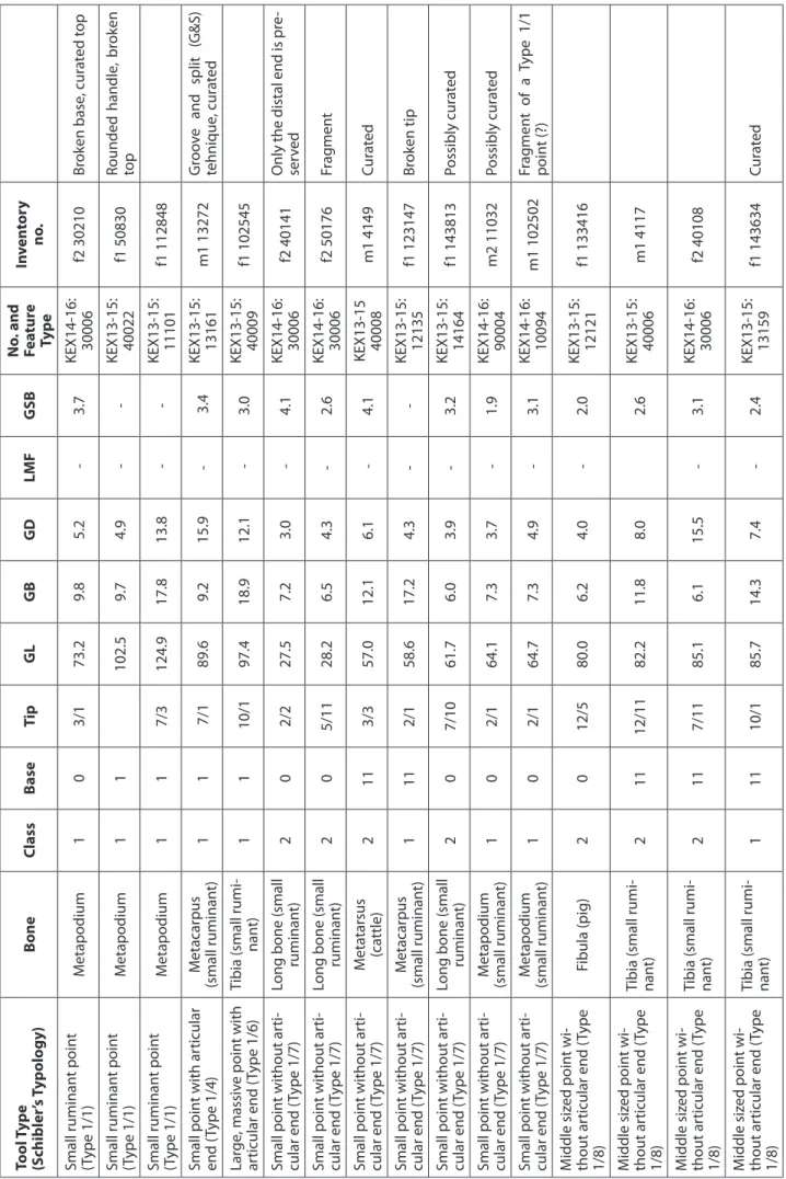 Table 1. The distribution of worked material by skeletal parts and species tool type  (schibler’s typology)BoneClassBasetipGLGBGDLMFGsBno