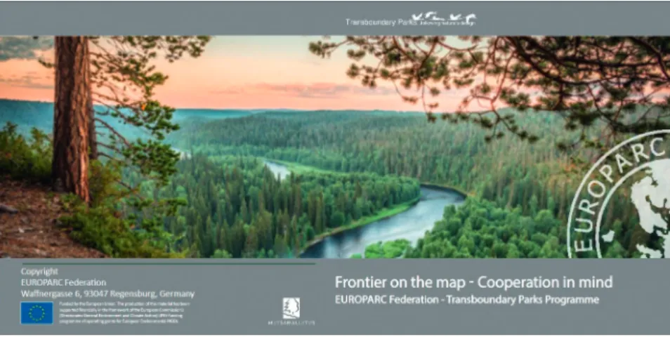 1. ábra Az EUROPARC Szövetség Határokon átívelő parkok programját ismertető szórófüzetke részlete Figure 1 Excerption of the flyer of the Transboundary Parks Programm of the EUROPARC Federation (https://www.europarc.org/wp­content/uploads/2015/07/Flyer­EUR