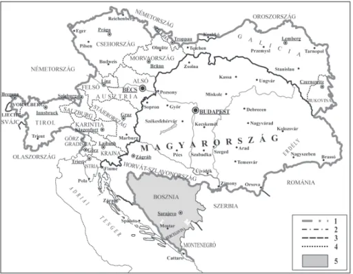 1. ábra Az Osztrák Császárság és a Magyar Királyság belső közjogi területi egységei, 1918