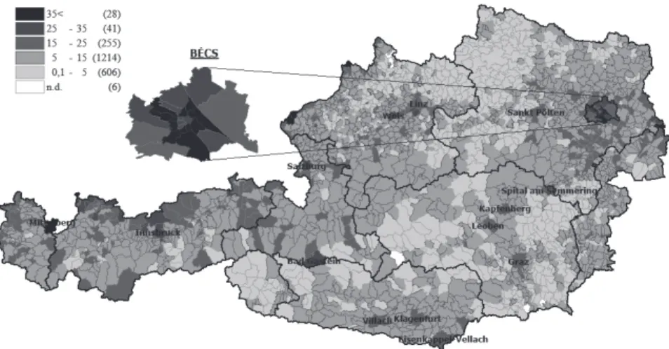 1. ábra: A külföldön született népesség aránya a teljes népességből (%, 2015. január 1.) Share of the population born abroad (%, 1 January 2015)