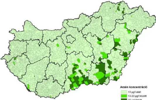 Figure 12: Geographic distribution of settlements with above threshold level of arsenic in drinking water (2013) (Source: 