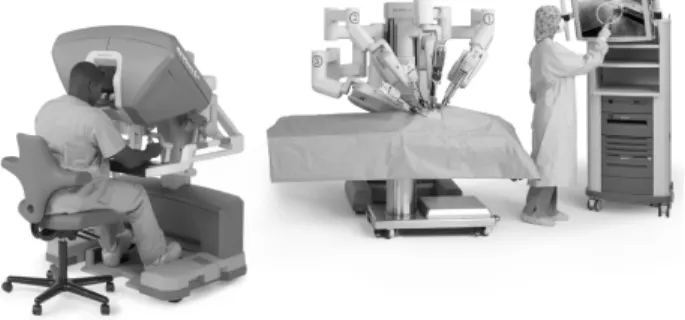 Fig. 1 The da Vinci Si Surgical System consisting of the Surgeon Console, a Patient-side Cart with Endo-wrist Instruments and the Vision System