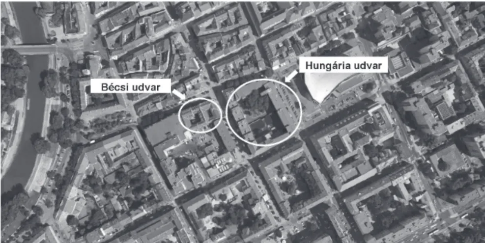 3. ábra: A Bécsi és a Hungária udvar Győr belvárosában The Bécsi and the Hungária courtyards in the city center of Győr