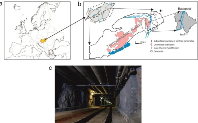 Fig. 1 (a) Location of Hungary in Europe, (b) the study area in the Transdanubian Range  134 