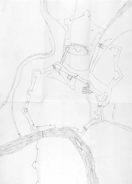 Figure 6. Carlo Theti: Sketch of  the Viennese fortress with the project of a citadel on the hill  near St