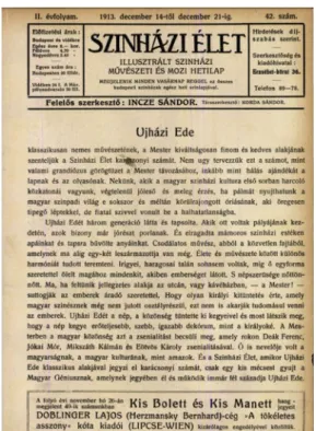 2. kép: A Színházi Élet 1913. december 14-i számának borítója, amelyen elsőként tüntetik fel