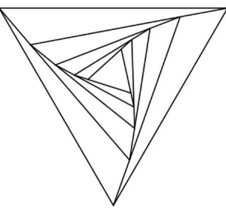 Figure 2: Tiling a triangle with triangles not sharing a side. A triangle is recursively subdi- subdi-vided into 4 pieces.