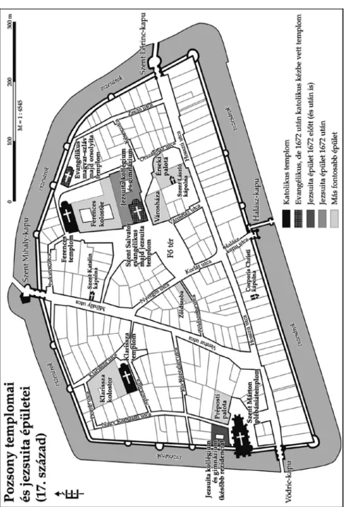 1. térkép. pozsony templomai és jezsuita épületei (17. század)