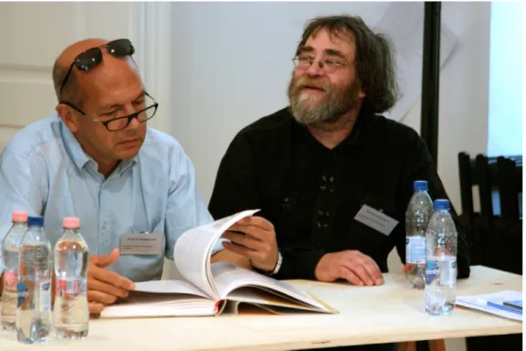 Figure  1. András  Kappanyos  and  György  C.  Kálmán  during  the  conference  Local  Contexts / International Networks in the Kassák Museum