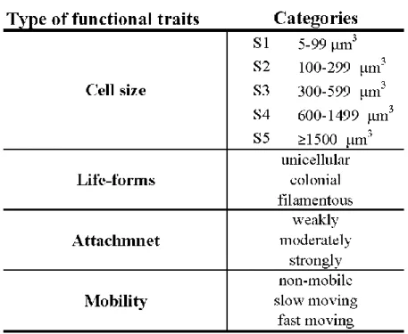 Table 1 Applying functional traits and their categories. 