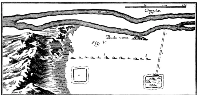 Fig. 1. Map of Marsigli with his depiction of the settlement complex of Aquincum (after P óczy  1996, 30)