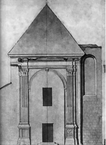 Abb. 45. Johann Baptist Packh: Zeichnung der einstigen  Fassade der Bakócz-Kapelle in Esztergom, 1826