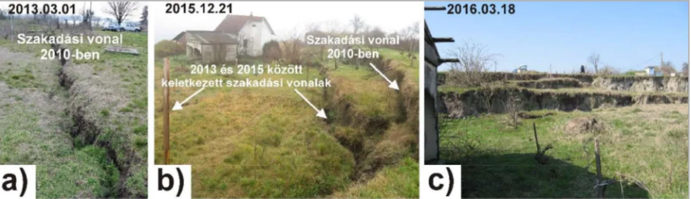 Figure 6. Appearance and development of new cracks on the high bank between 2010 and 2016  