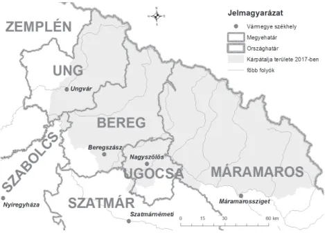 2. ábra. Kárpátalja mai területe a történelmi Magyarország keretén belül 1914-ben 25