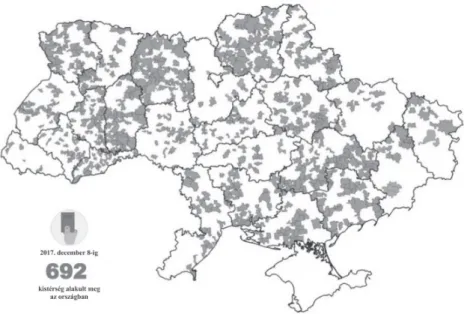 23. ábra. A 2017. december 8-ig megalakult kistérségek területi elhelyezkedése Ukrajná- Ukrajná-ban 106
