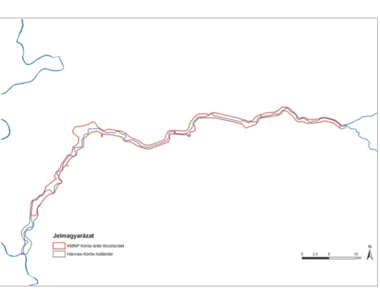 1. ábra A vizsgált terület lehatárolása: Hármas-Körös hullámtér és KMNP Körös-ártér törzsterület  Figure 1