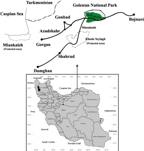 Fig. 1. Map of Golestan National Park and neighbouring areas
