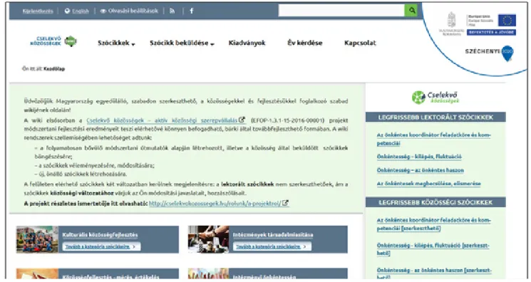 1. ábra a Cselekvő közösségek wiki főoldalának egy része