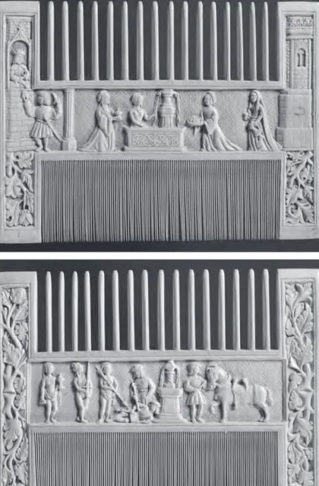 Fig. 3. Bathing Bathsheba and the Judgment of  Paris, ivory comb, recto and verso,   Northern France, 1530–50